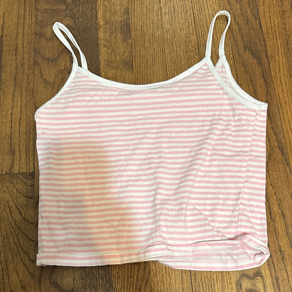 Pink & White Striped Cropped Cami